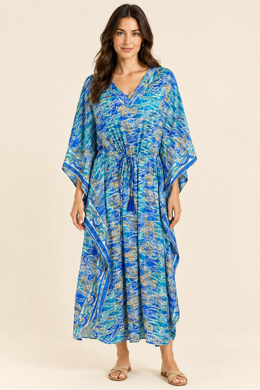 Boho Kaftan Lagunen-Blau Türkis – Hauptbild Vorderansicht