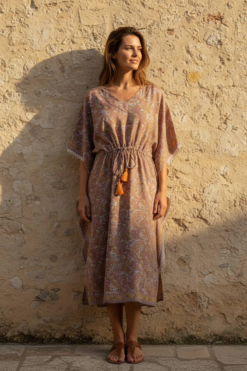 Boho Kaftan Braun Taupe Paisley – Steinwand