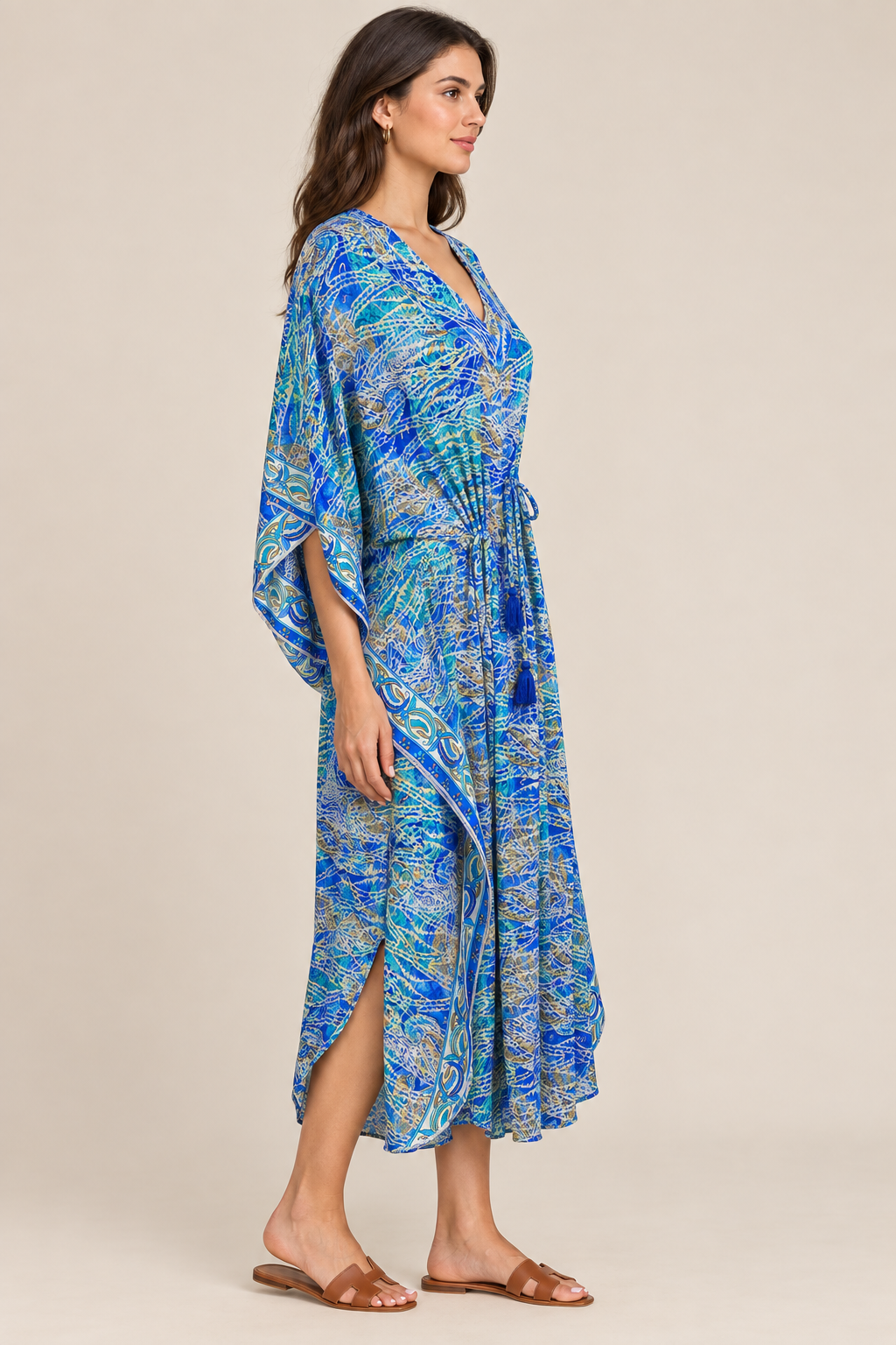 Boho Kaftan Lagunen-Blau Türkis – Seitenansicht
