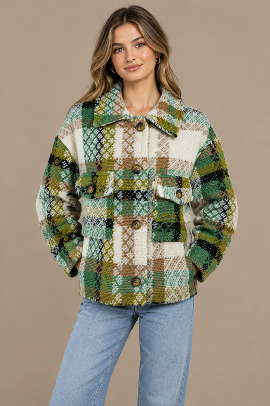 Karierte Oversize Jacke Shacket Grün-Mix – Studio Hauptbild
