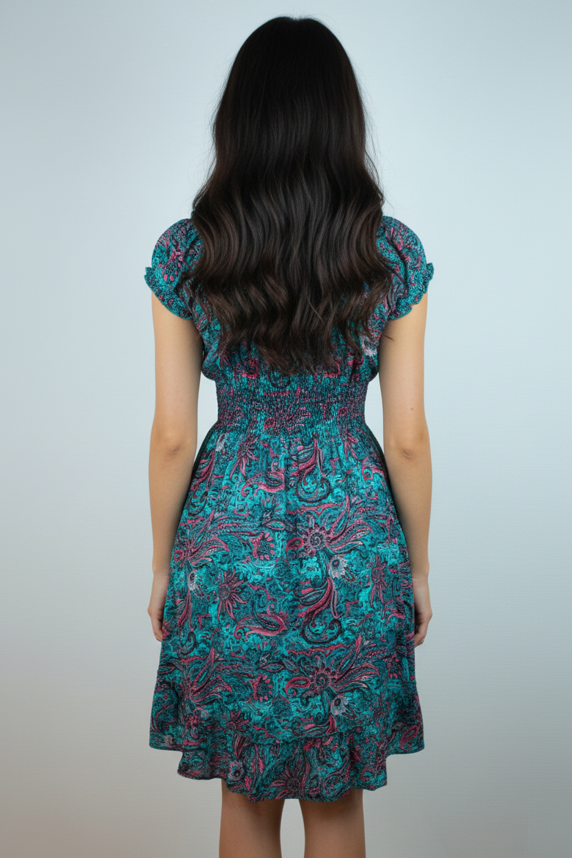Sommerkleid Boho Türkis Paisley hinten