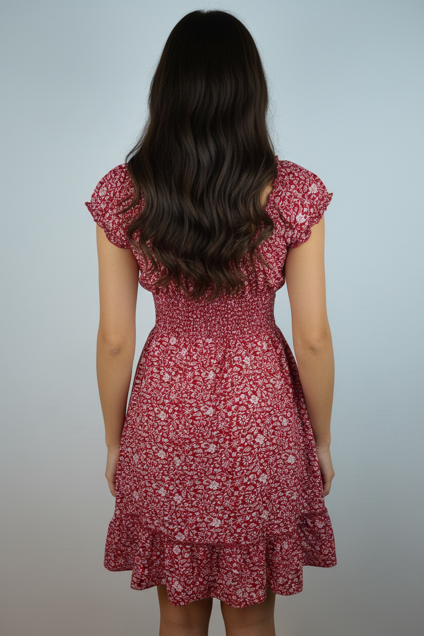 Sommerkleid Boho Rot Blumenprint hinten