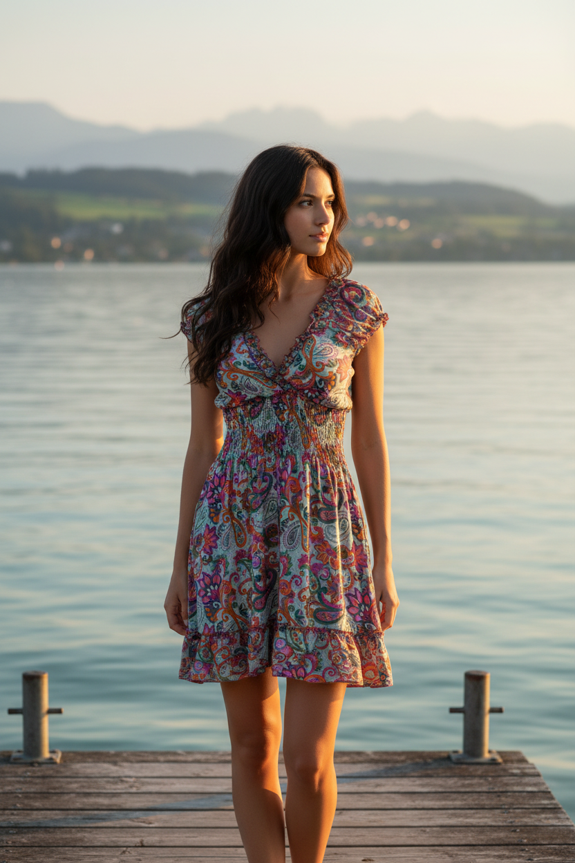 Sommerkleid Boho Mint Paisley Bunt Bodensee