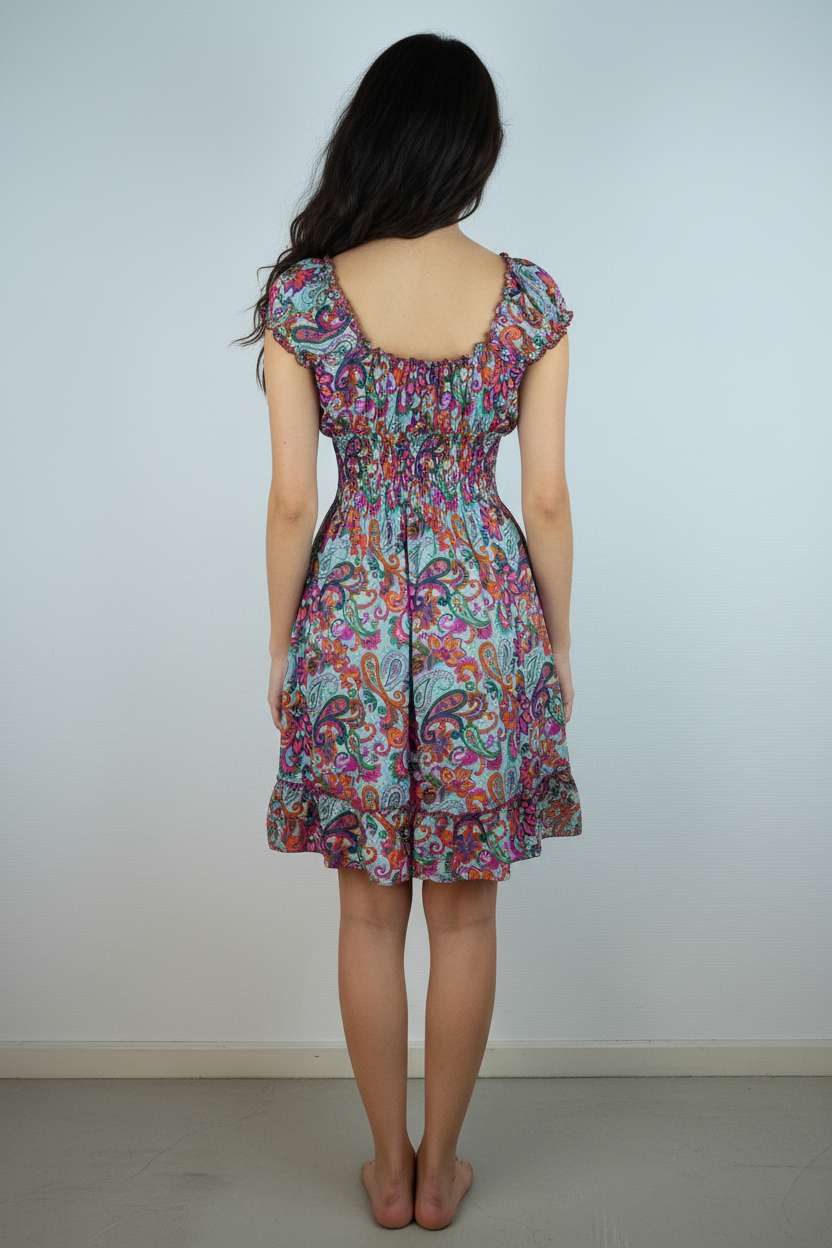 Sommerkleid Boho Mint Paisley Bunt hinten