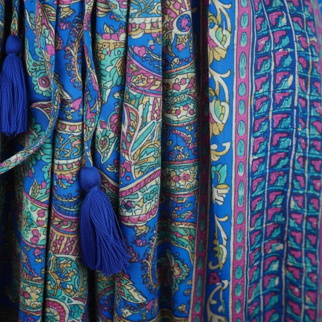 Boho Maxi Kleid Blau Lila Paisley – Detailbild