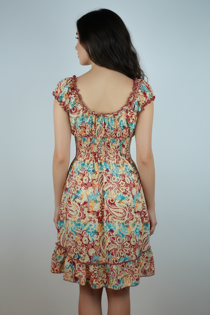 Sommerkleid Boho Creme Paisley Multicolor hinten