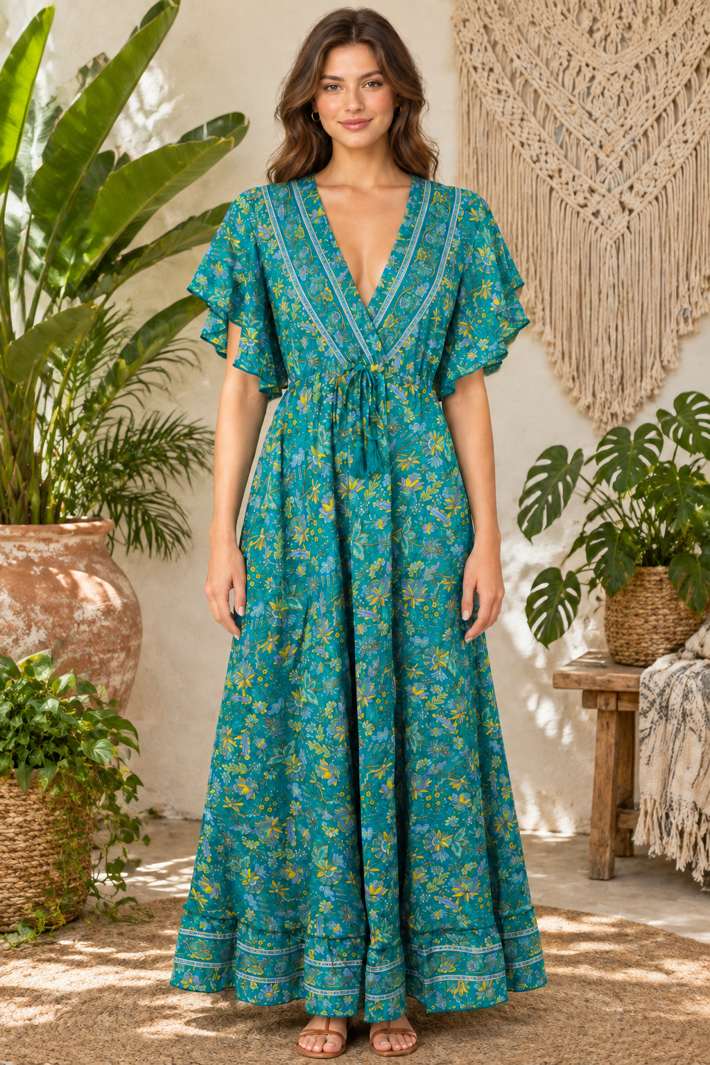 Boho Maxikleid Türkis Petrol im Boho-Ambiente