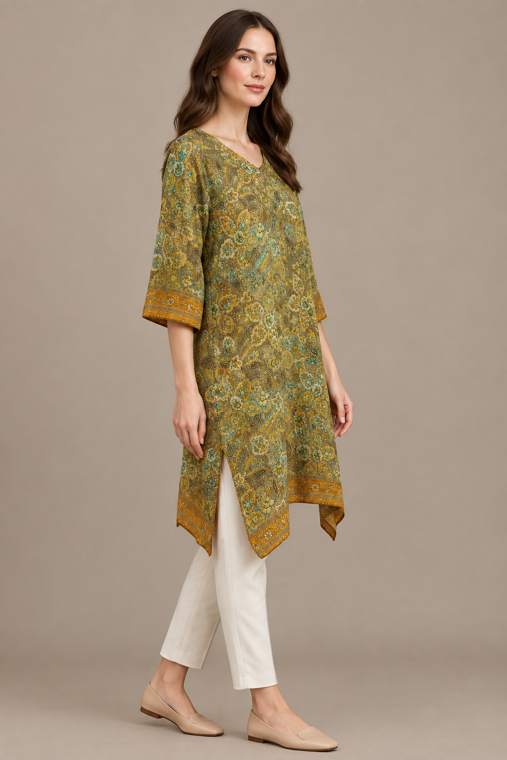 Boho Tunika Senfgelb und Mint – Seitenansicht