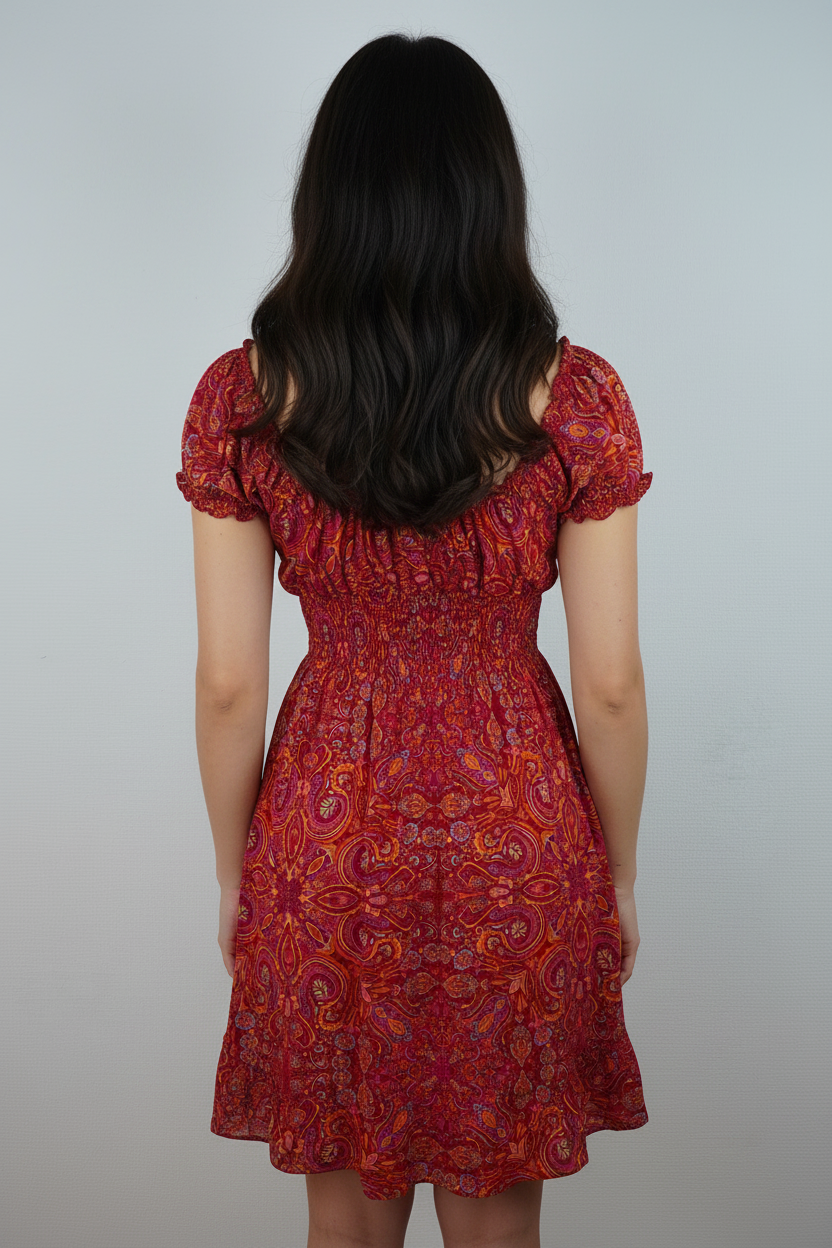 Sommerkleid Alia Rot/Orange – KI Rückseite