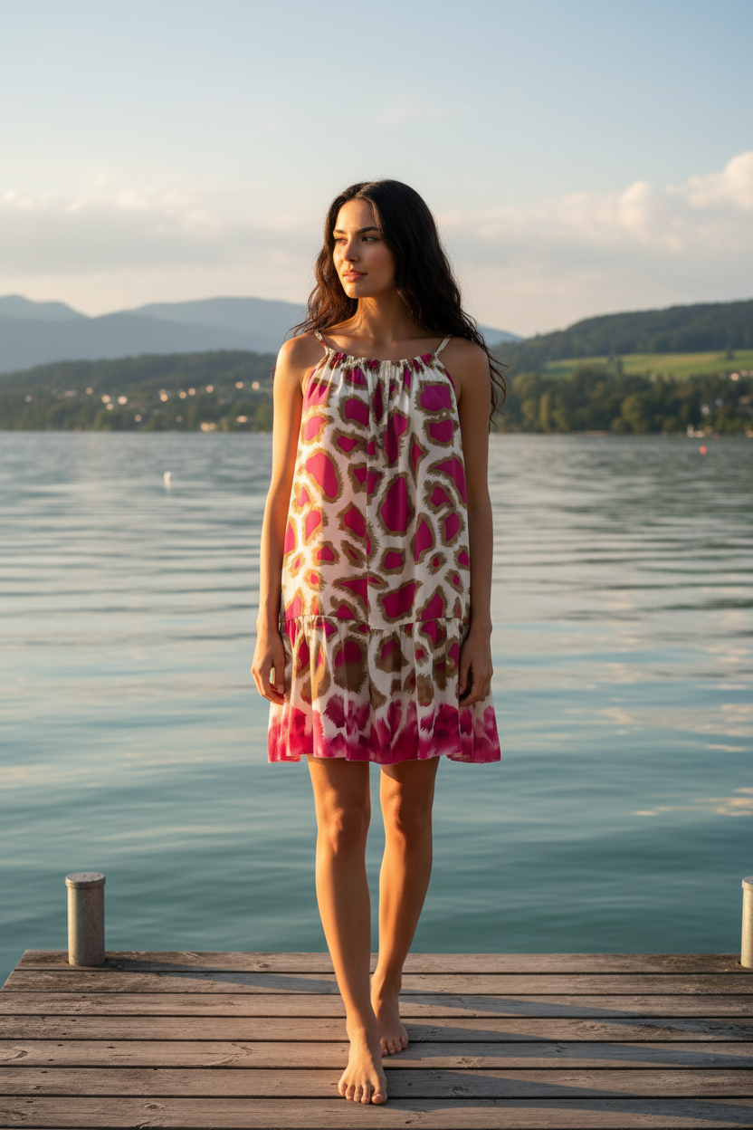 Sommerkleid Animal Print Creme Pink Bodensee