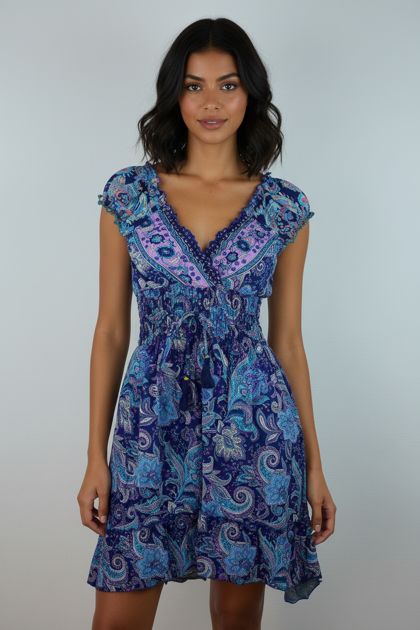 Sommerkleid Alia Dunkelblau/Lila – KI Vorderseite
