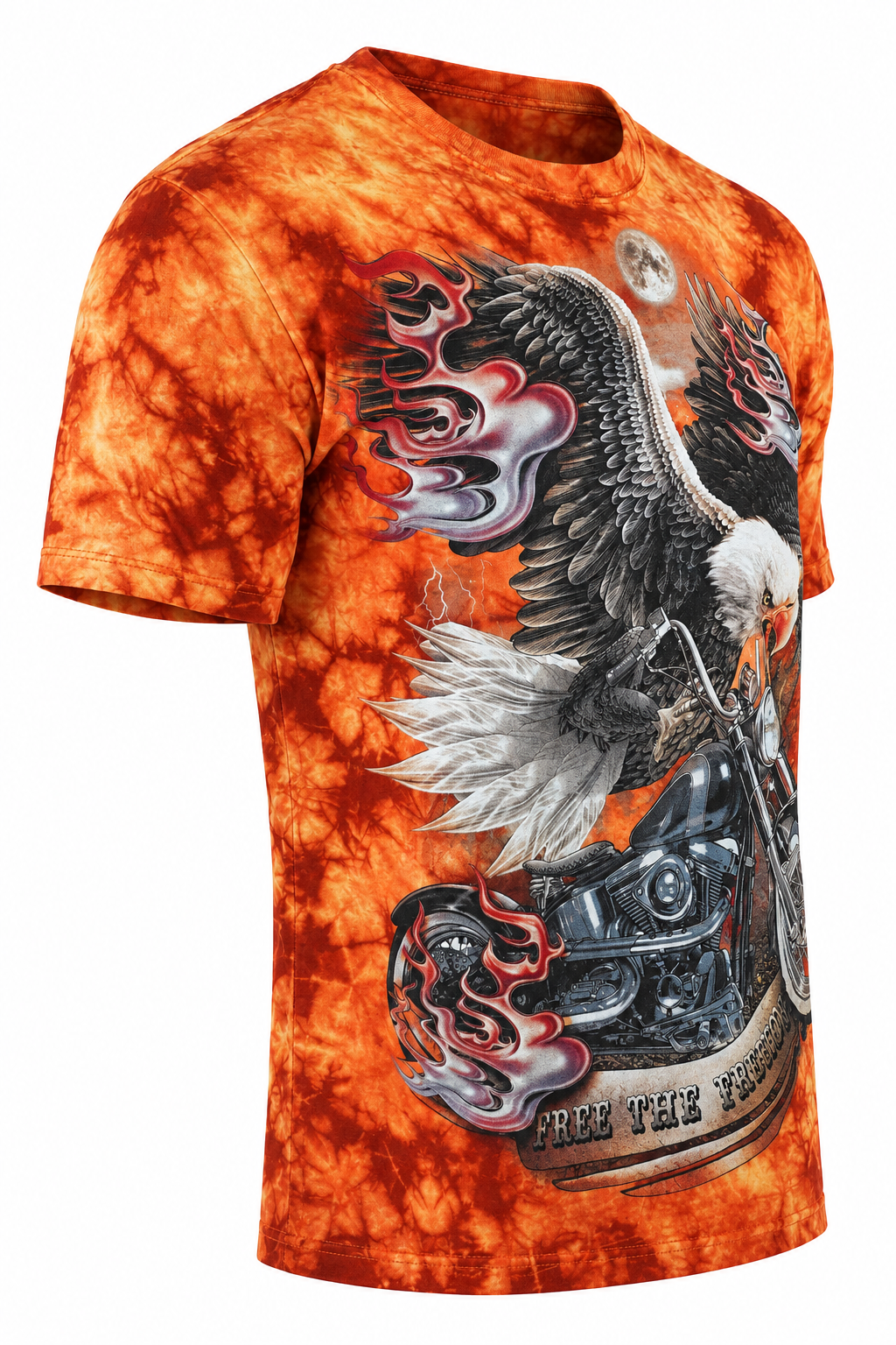 Freedom Eagle Biker Tie-Dye T-Shirt in der Seitenansicht auf digitalem Shop-Weiß