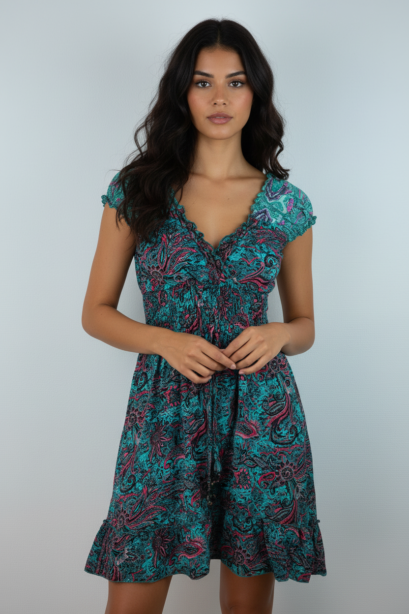 Sommerkleid Alia Türkis/Pink – KI Vorderseite