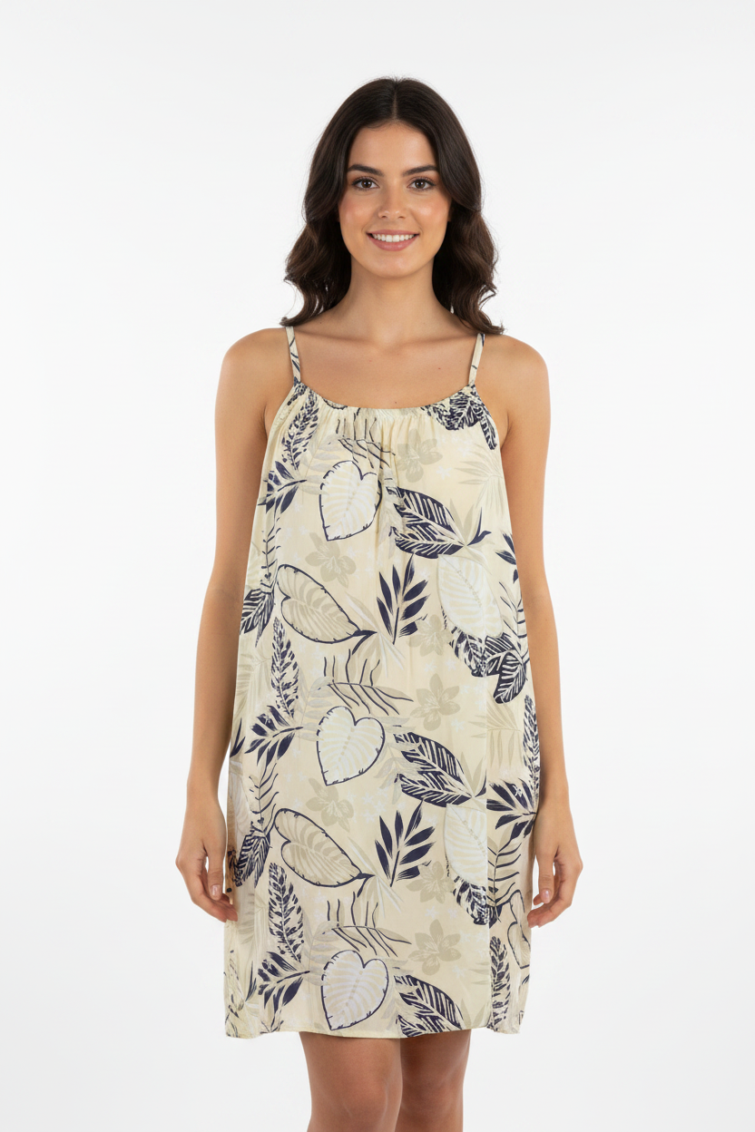 Sommerkleid Tropical Creme Navy Vorderansicht KI