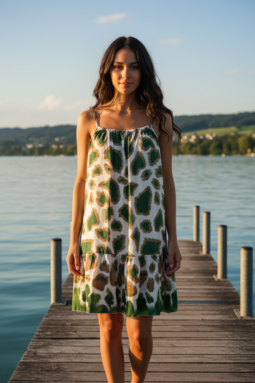 Sommerkleid Animal Print Creme Grün Bodensee