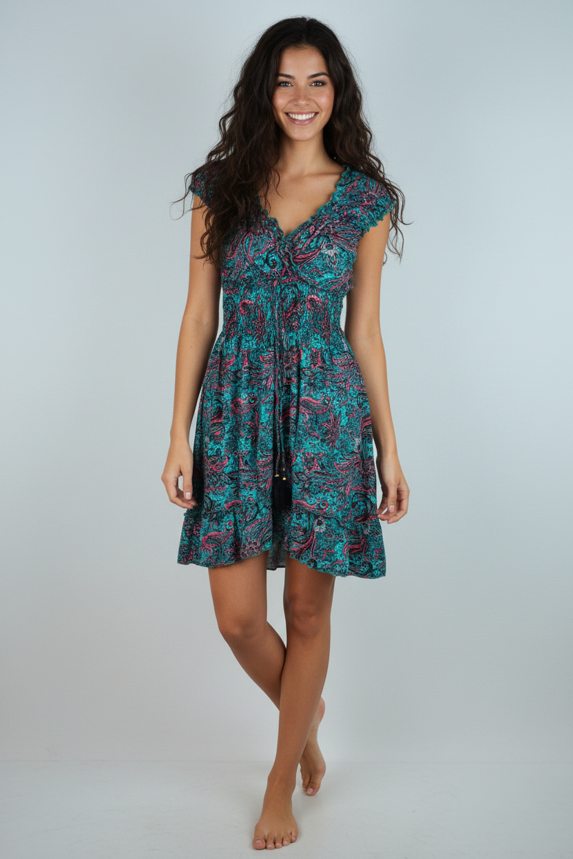 Sommerkleid Boho Türkis Paisley vorne