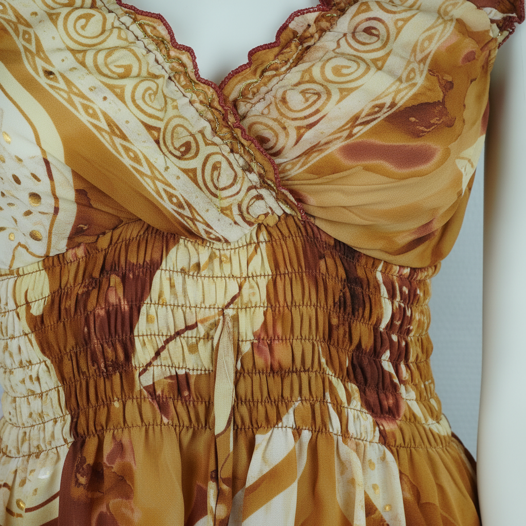 Sommerkleid Goldbraun/Ocker – Detailshot