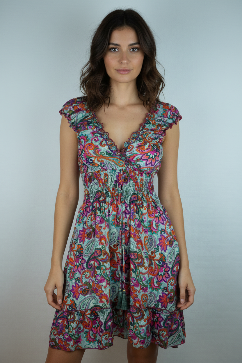 Sommerkleid Alia Mint/Multicolor – KI Vorderseite