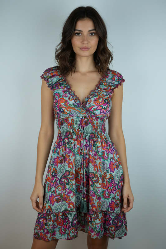 Sommerkleid Alia Mint/Multicolor – KI Vorderseite
