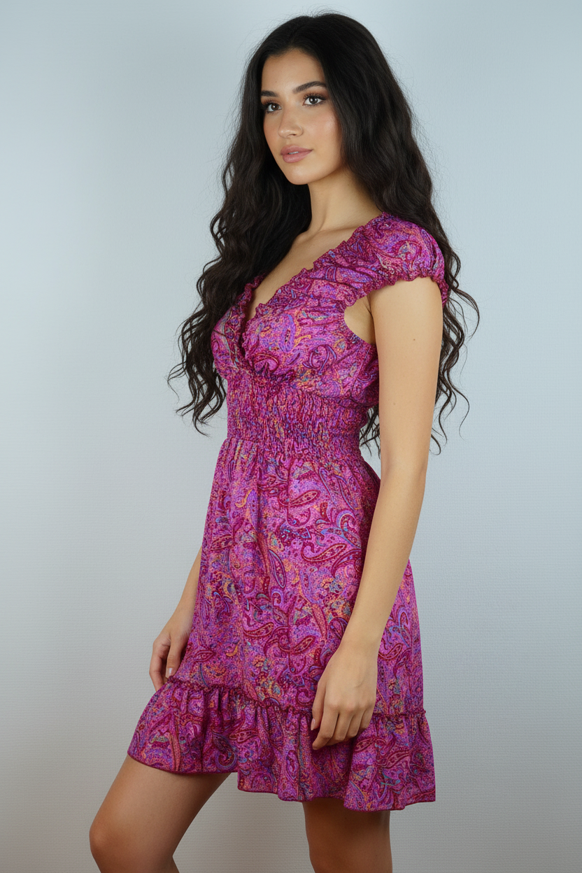 Sommerkleid Boho Pink Magenta Paisley Seite