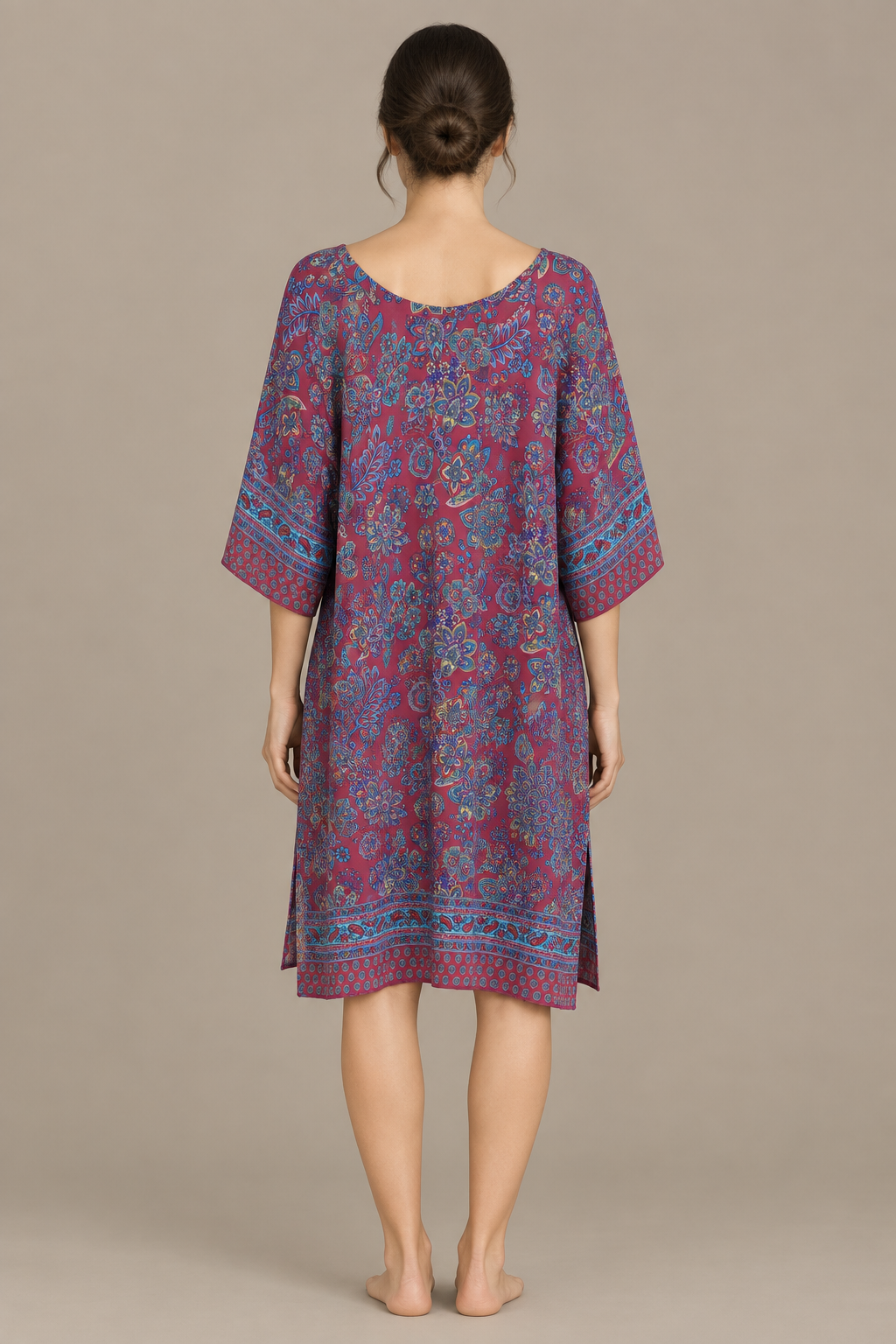 Boho Tunika Bordeaux und Türkis – Rückansicht