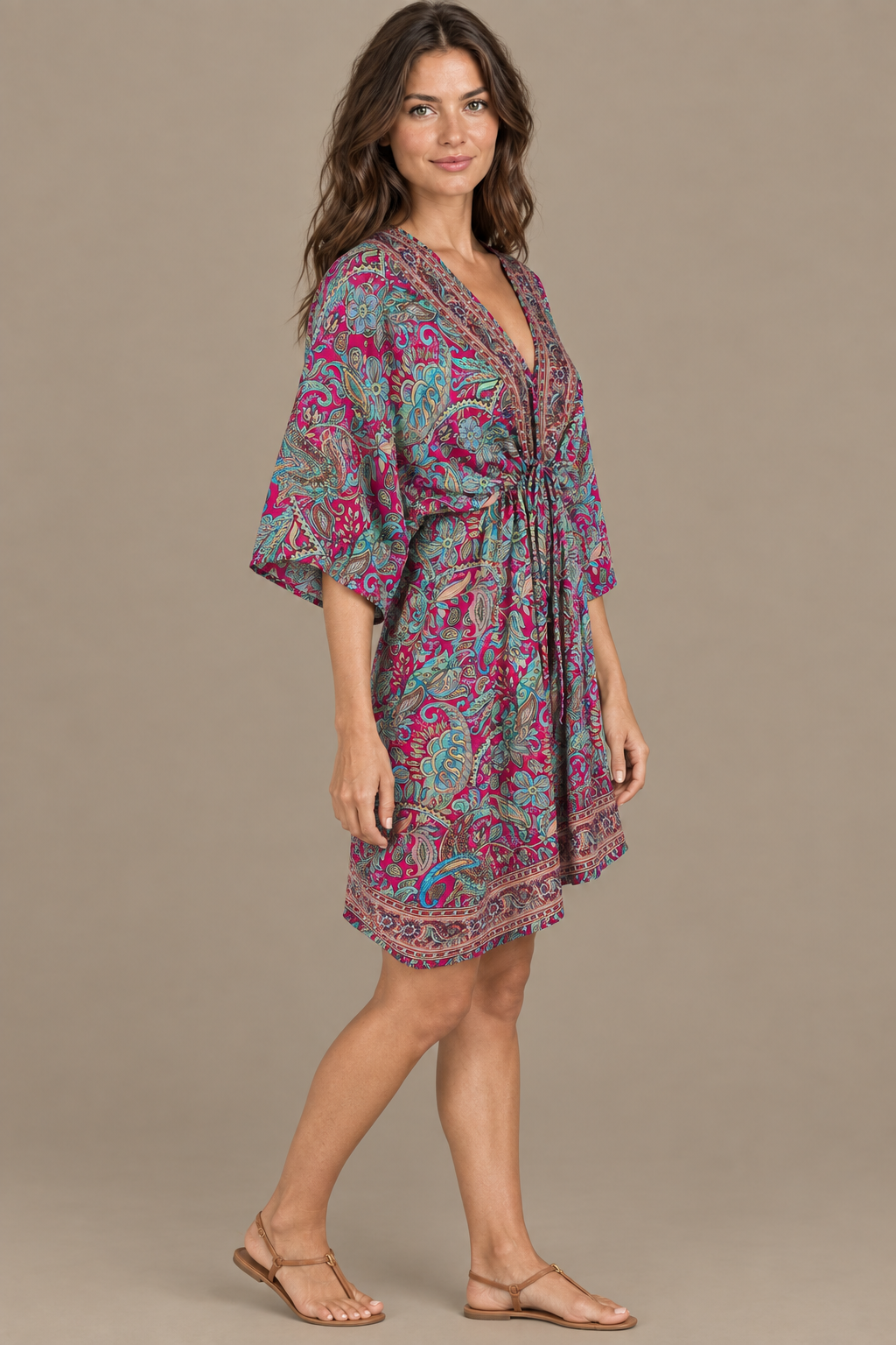 Boho Tunika in Fuchsia und Türkis – Seitenansicht