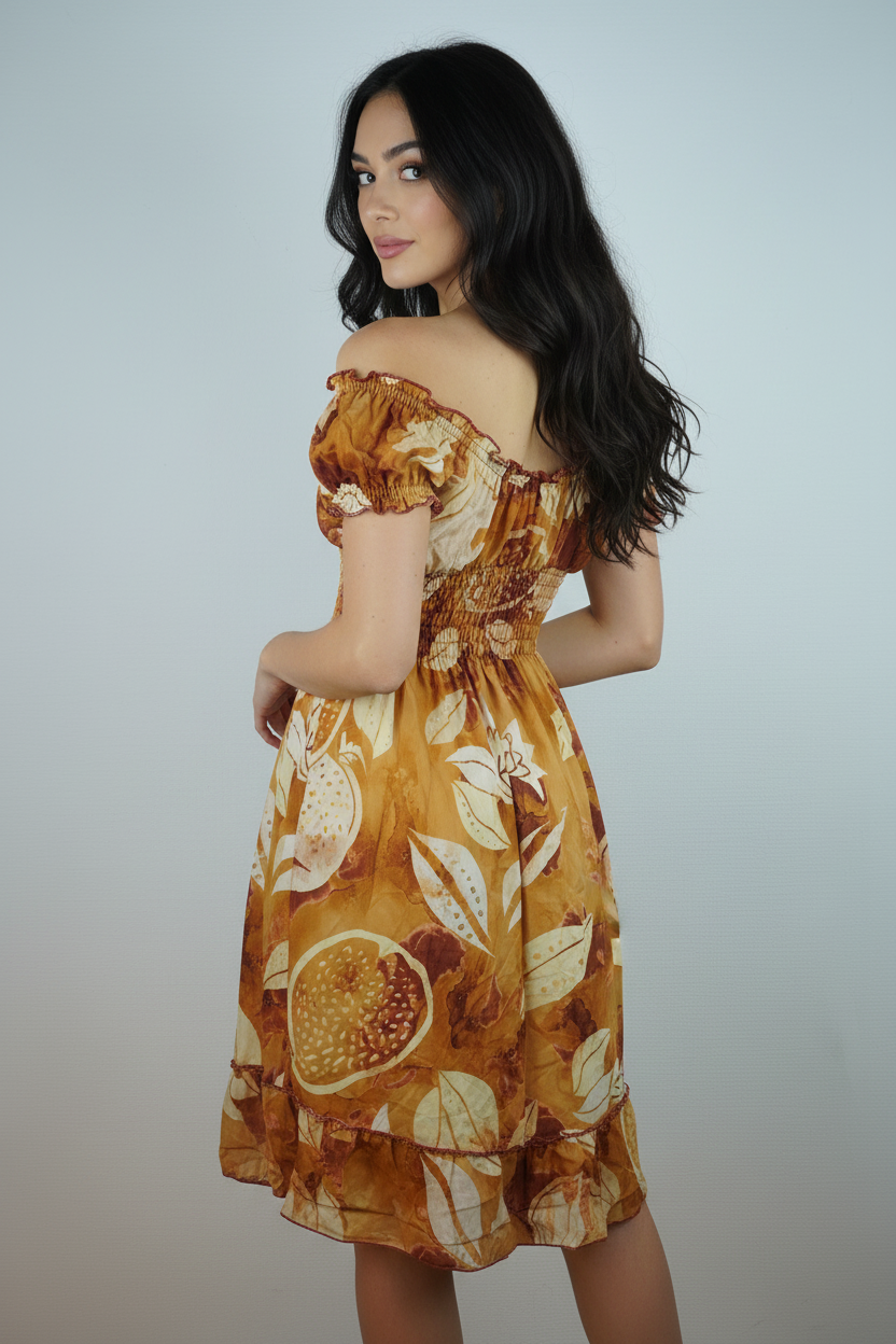 Sommerkleid Goldbraun/Ocker – KI Rückseite