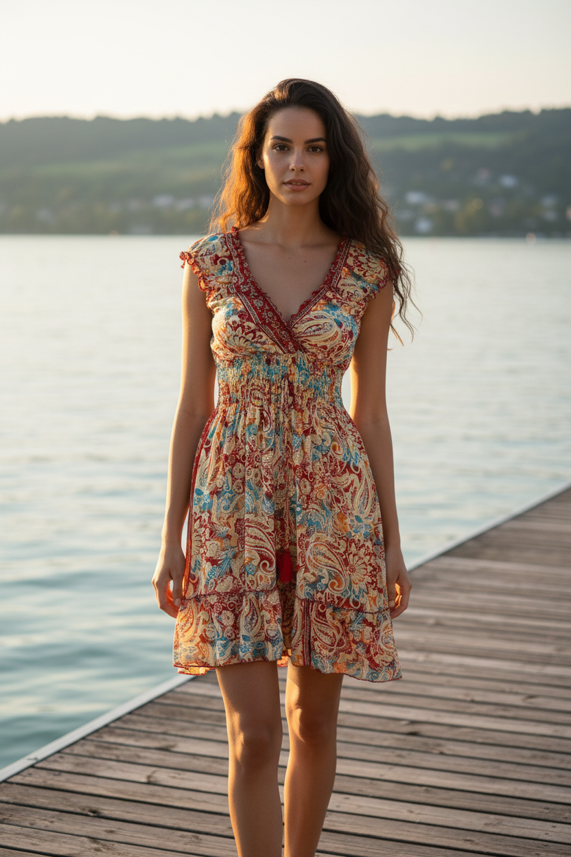 Sommerkleid Boho Creme Paisley Multicolor Bodensee