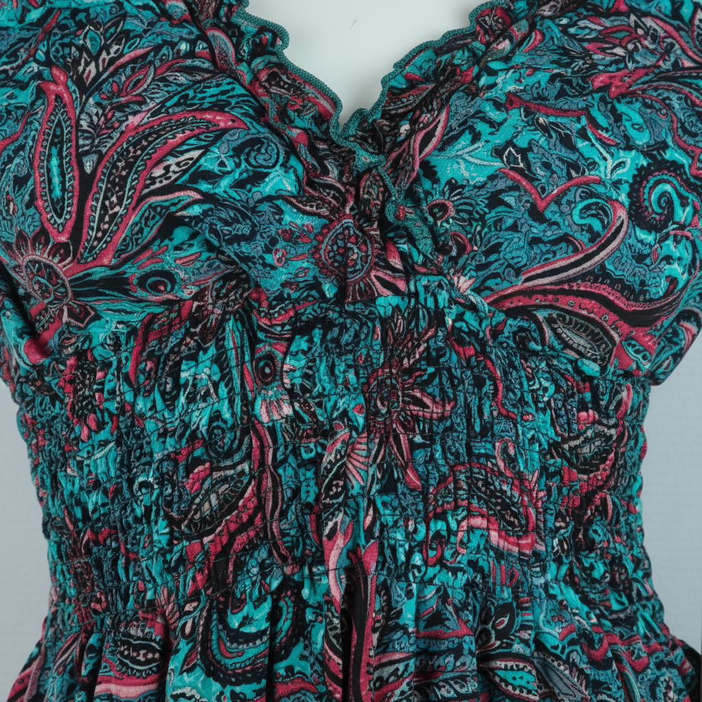 Sommerkleid Alia Türkis/Pink – Detailshot
