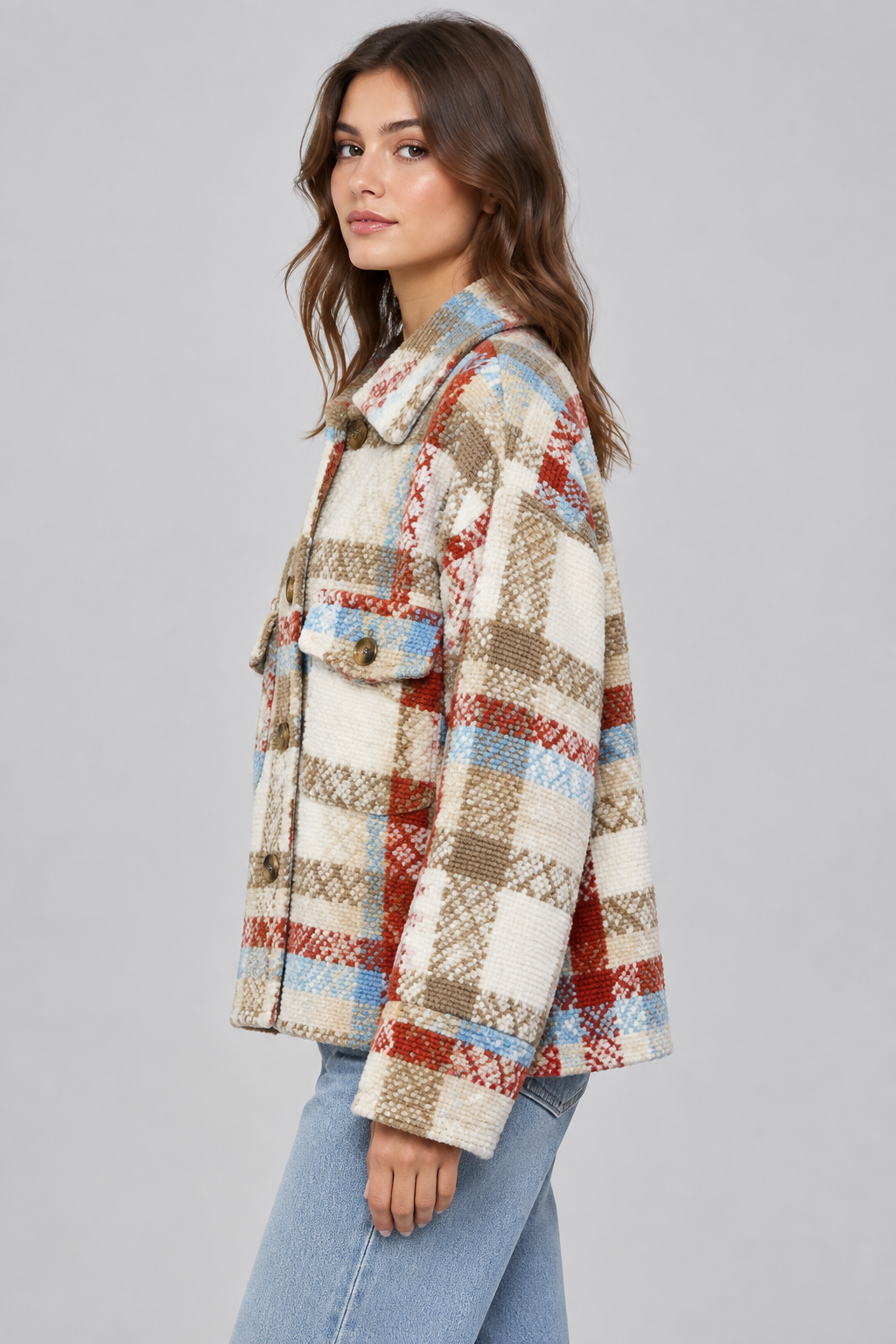 Karierte Oversize Jacke Shacket – Seitenansicht