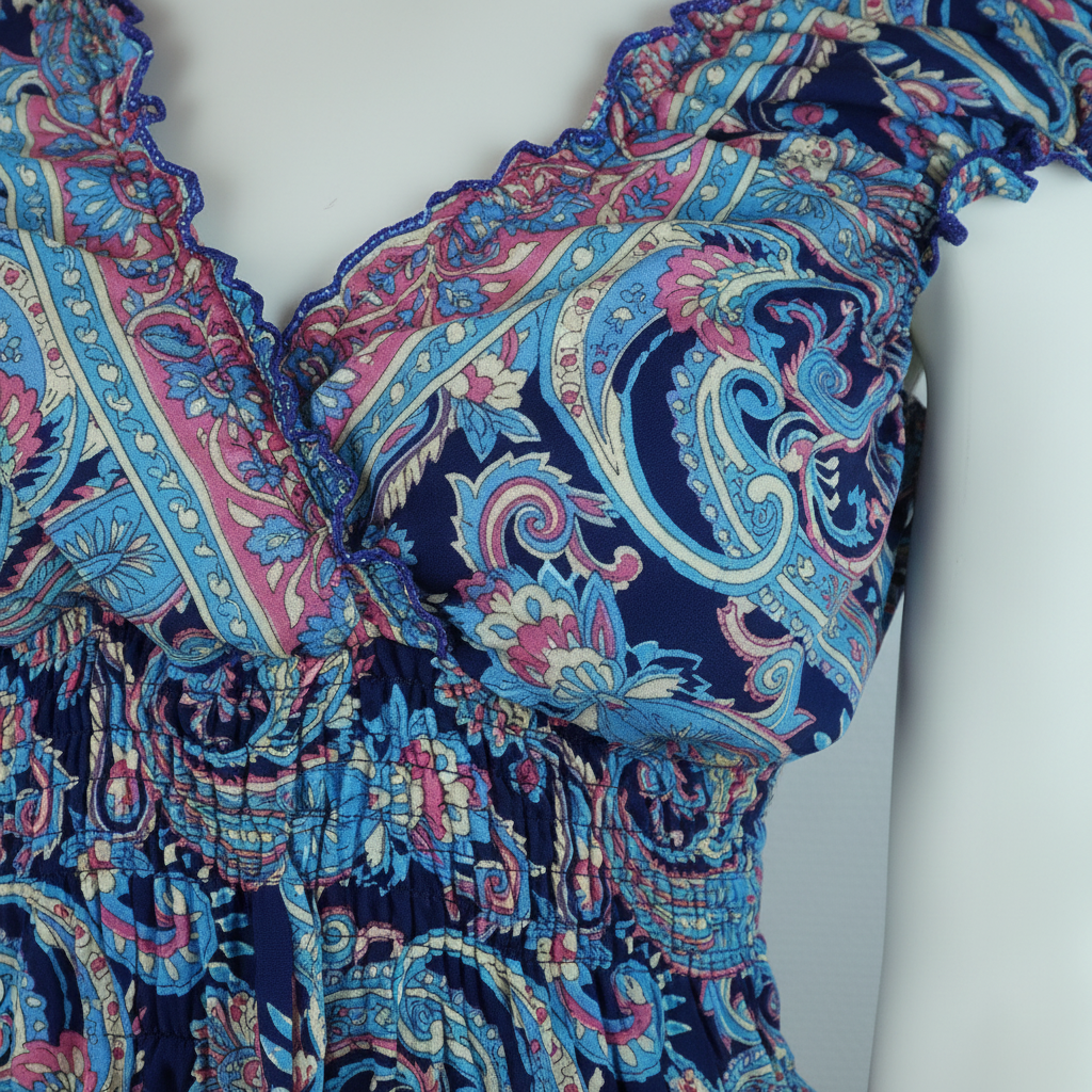 Sommerkleid Alia Dunkelblau/Türkis – Detailshot