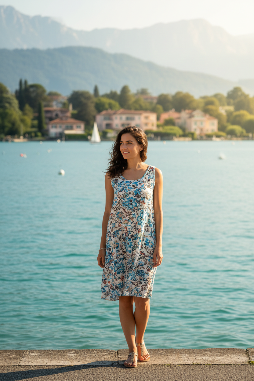Sommerkleid Blumenprint Türkis Bodensee Lifestyle