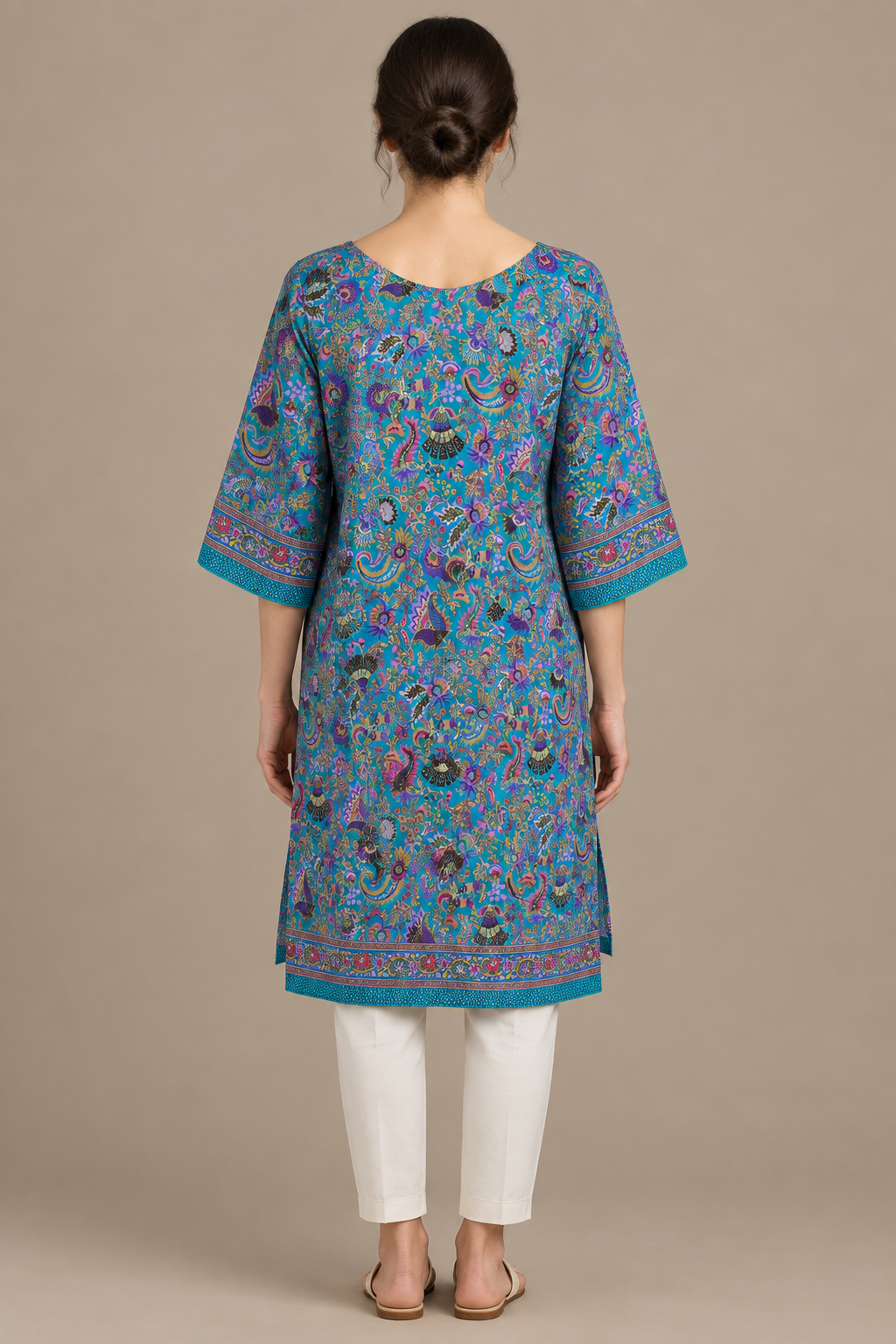 Boho Tunika Türkis und Violett – Rückansicht