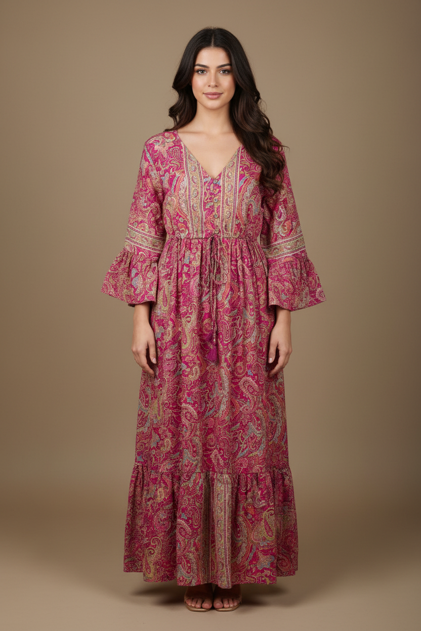 Boho Maxi Kleid Pink Paisley – Studio Hauptbild