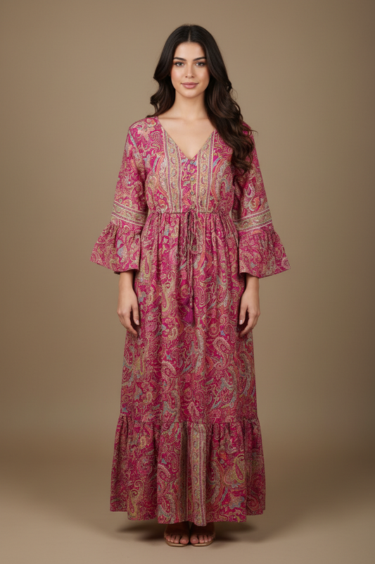 Boho Maxi Kleid Pink Paisley – Studio Hauptbild