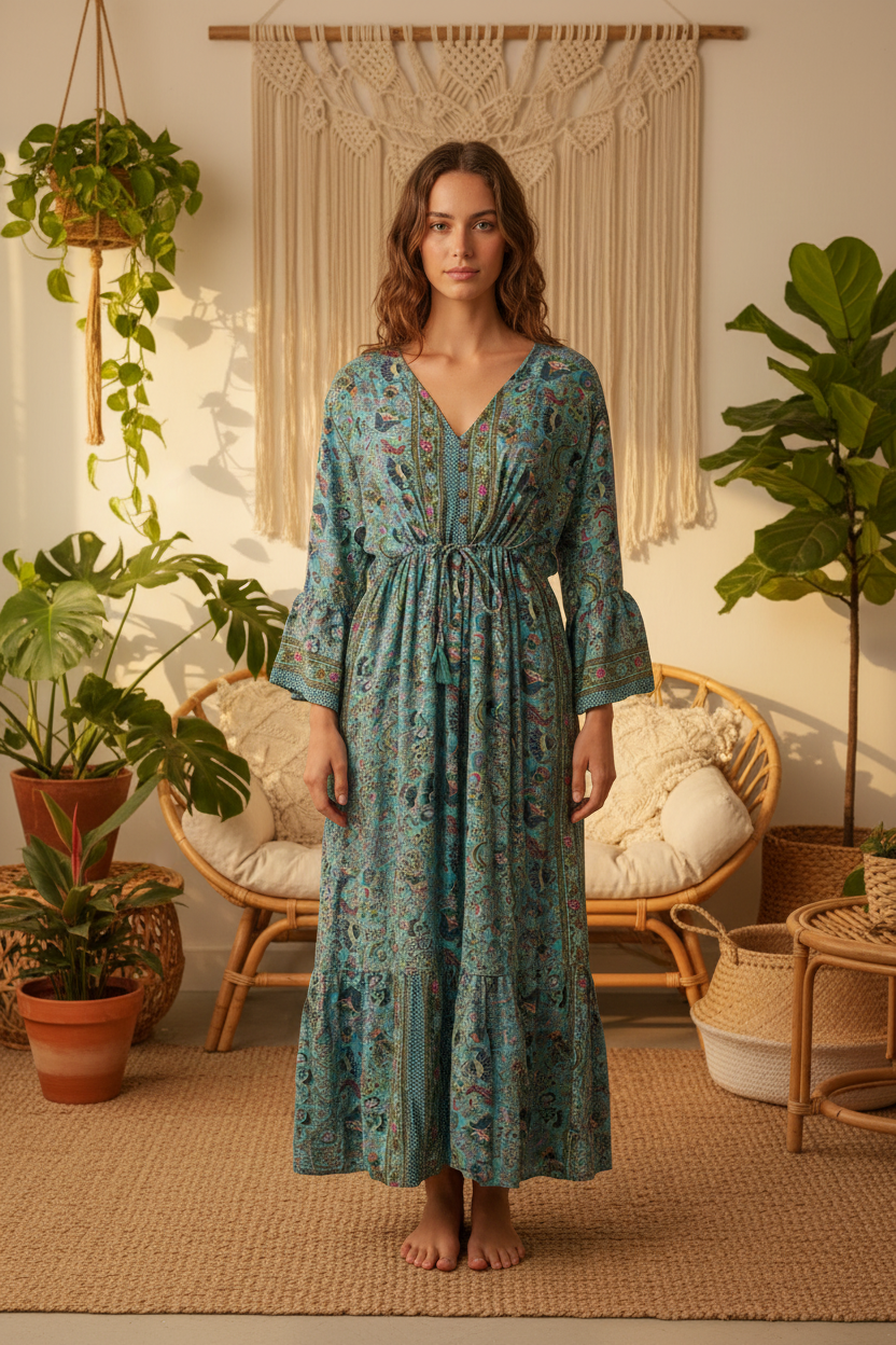 Boho Maxi Kleid Türkis – Boho Setting