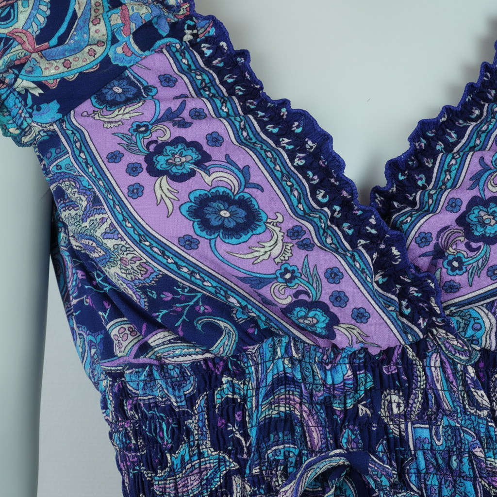 Sommerkleid Alia Dunkelblau/Lila – Detailshot