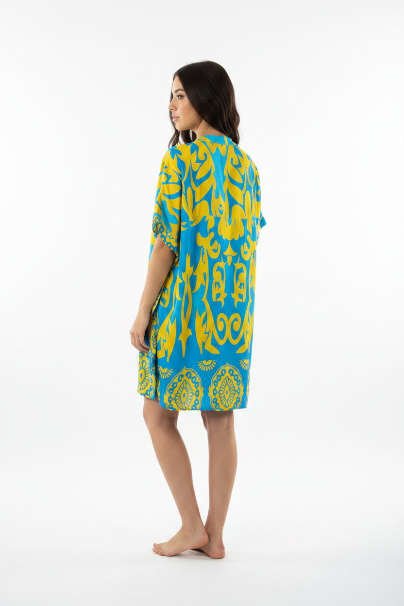 Kaftan Barock Türkis Gelb Rückansicht KI