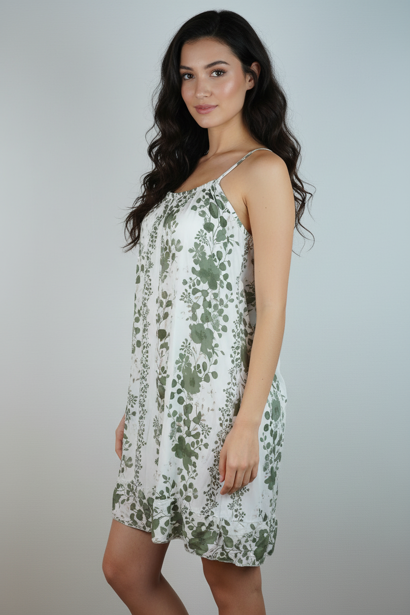 Sommerkleid Blumenprint Weiß Salbeigrün Seite