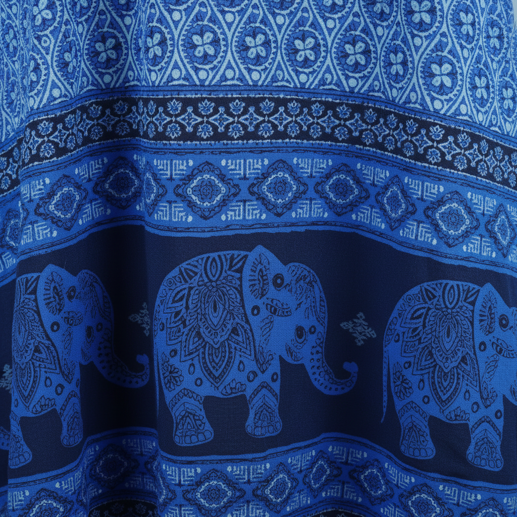 Sommerkleid Maya Royalblau – Elefanten-Detailshot