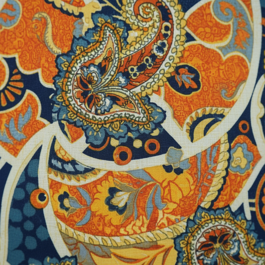 Boho Maxi Kleid Orange Navy Paisley – Detailbild