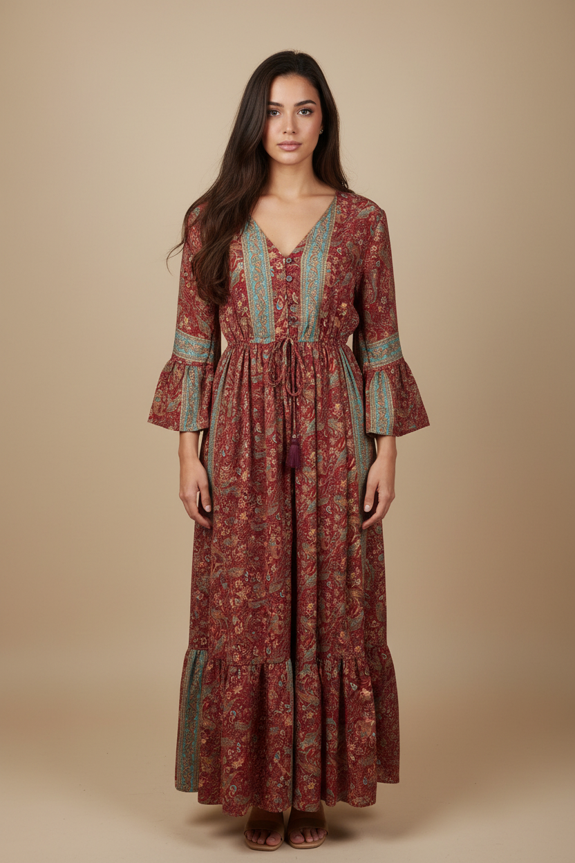 Boho Maxi Kleid Bordeaux – Hauptbild #CFC8BF