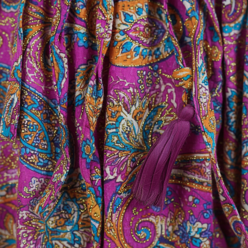 Boho Maxi Kleid Magenta Lila Paisley – Detailbild