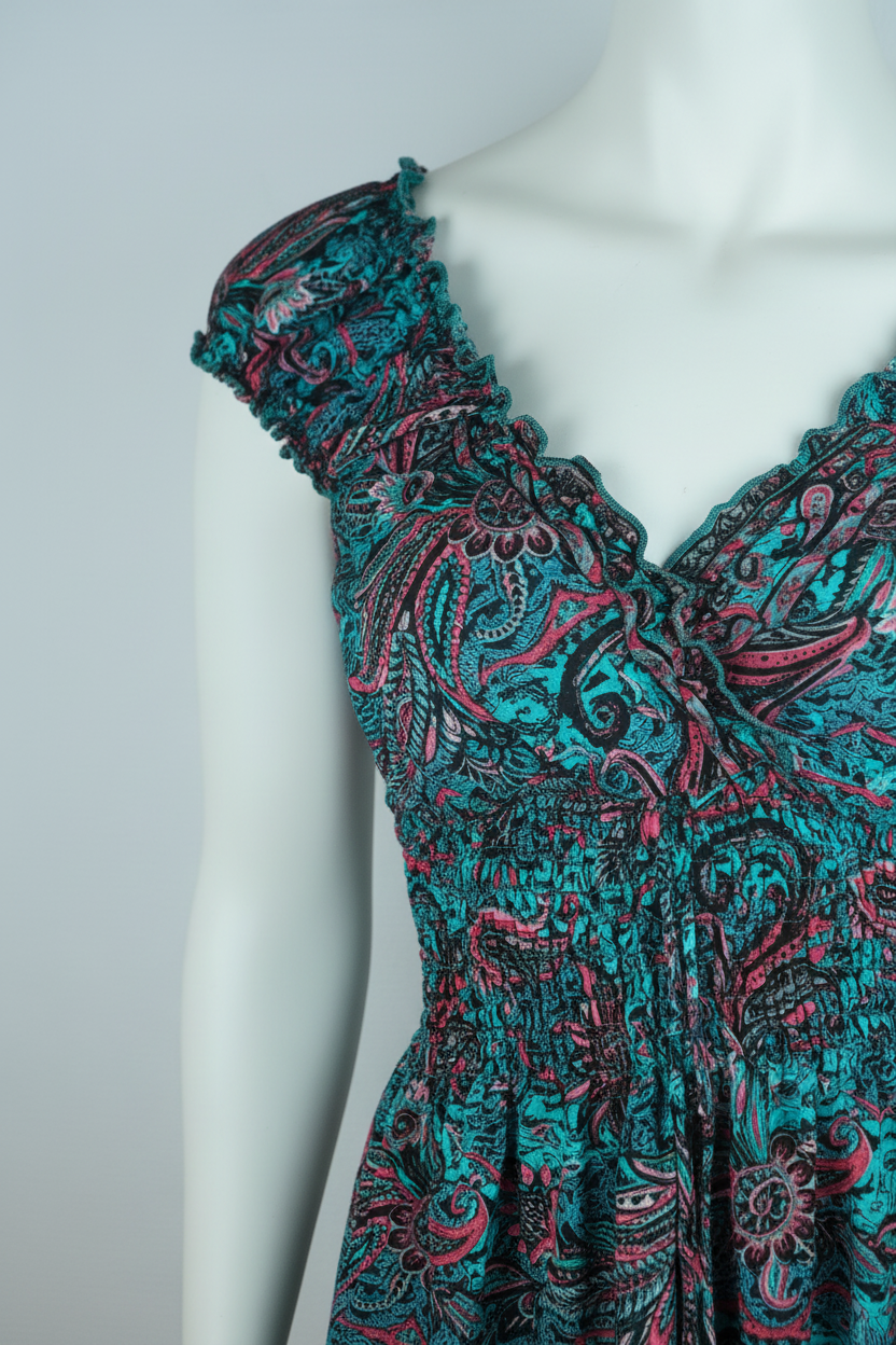 Sommerkleid Boho Türkis Paisley Detail