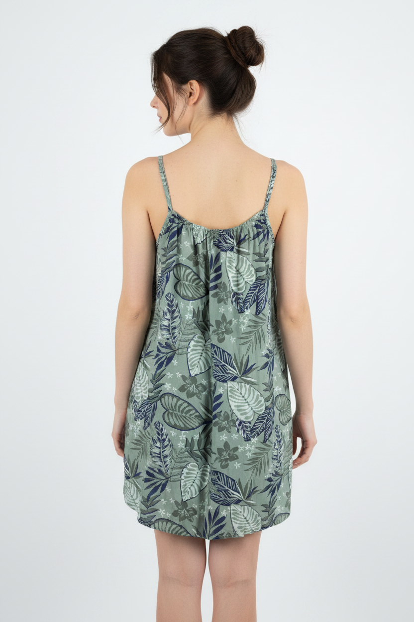 Sommerkleid Tropical Salbei Rückansicht KI