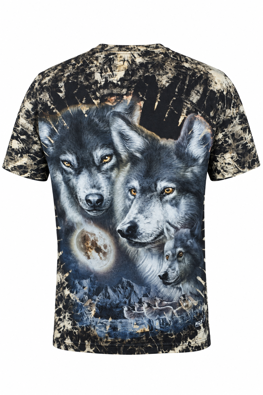 Rückseite des Wolf Moon Tie-Dye T-Shirts mit Wolfsmotiv