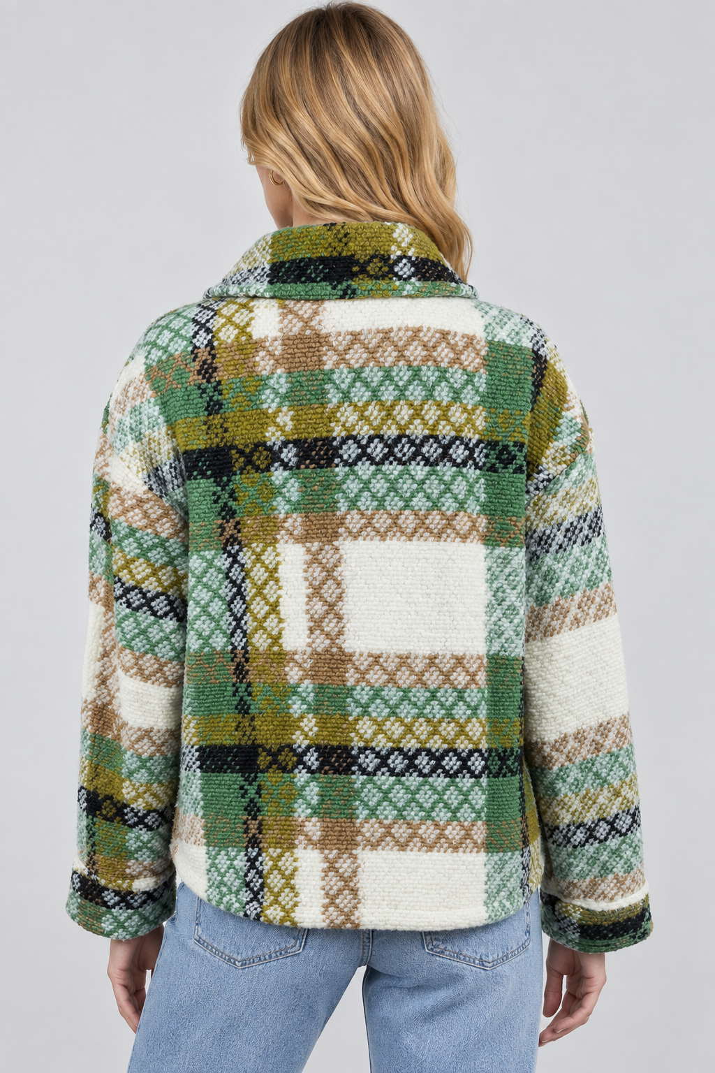 Karierte Oversize Jacke Shacket Grün-Mix – Rückansicht