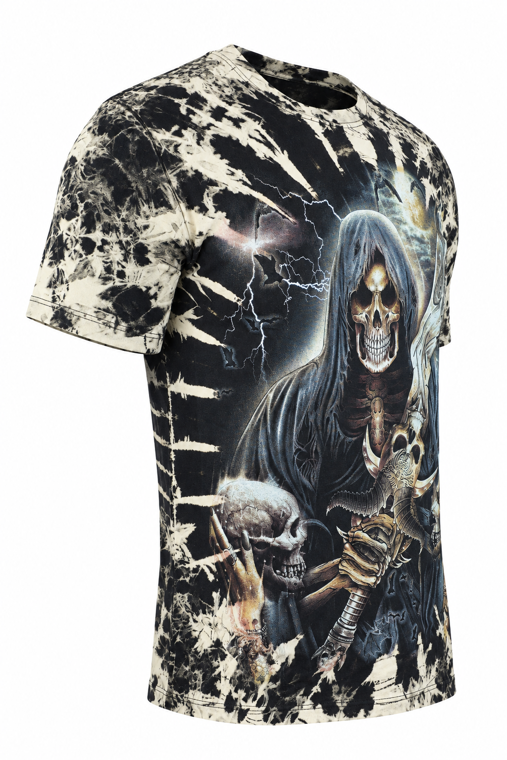 Skull Warrior Tie-Dye T-Shirt in der Seitenansicht auf digitalem Shop-Weiß