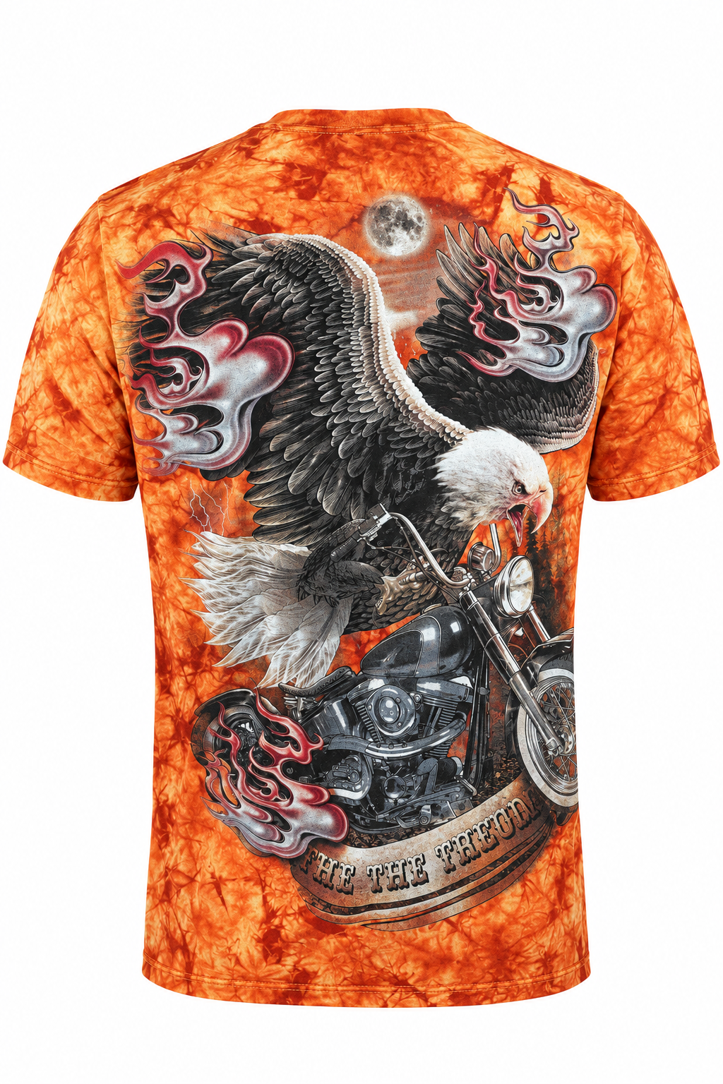 Rückseite des Freedom Eagle Biker Tie-Dye T-Shirts mit Adler und Motorrad