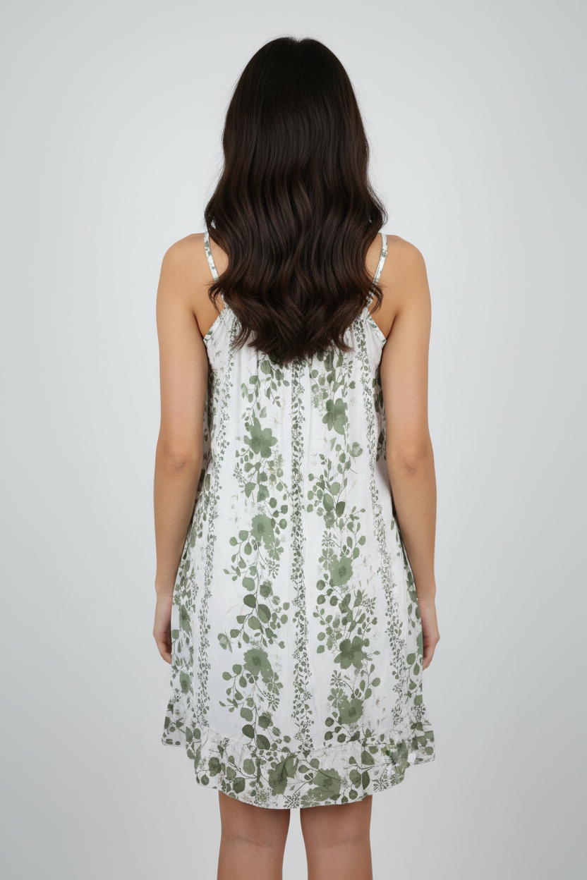 Sommerkleid Blumenprint Weiß Salbeigrün hinten